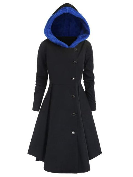 Contrast Hooded Skirted Coat