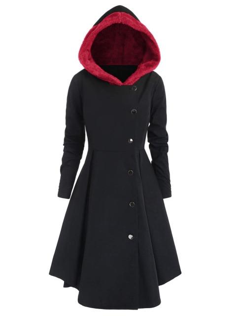 Contrast Hooded Skirted Coat