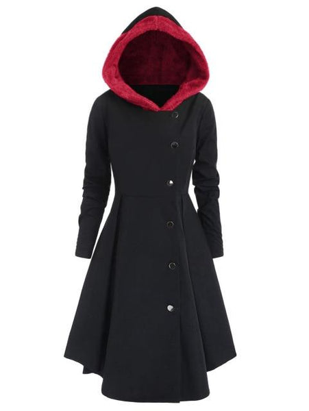 Contrast Hooded Skirted Coat