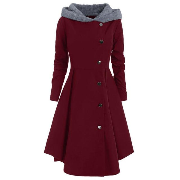 Contrast Hooded Skirted Coat