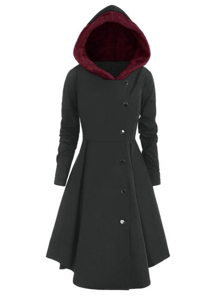 Contrast Hooded Skirted Coat