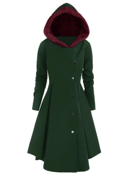 Contrast Hooded Skirted Coat