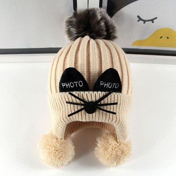 Children's Warm Earmuffs Hat Kitted Beard