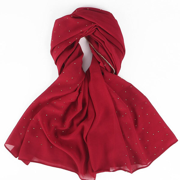 Luxury Drling Pearl Chiffon Head Scarf
