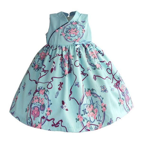 Chinese Style Girls Dresses Light Blue