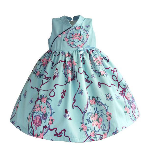 Chinese Style Girls Dresses Light Blue